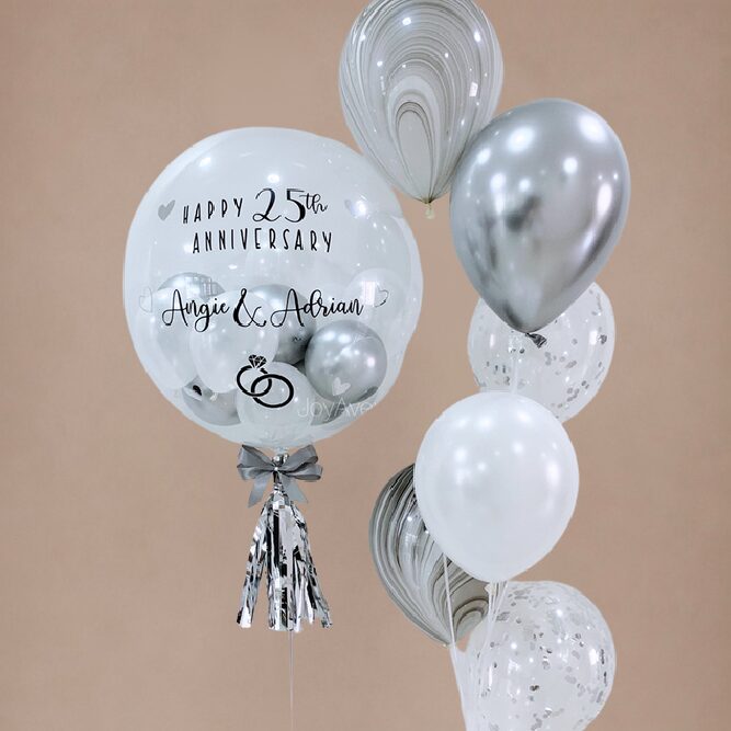 24" CustomBubble with Side Bouquet - Customised Bubble Balloon Latex Side Bouquet