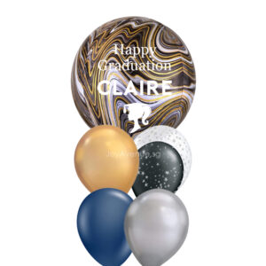 16" Graduation CustomOrbz with Latex Balloon Bouquet - BLACK MARBLE THEME (6 Customised Designs Available)
