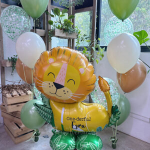 34" Lion Jumbo Standing Balloon (Party Set) - Air-filled Jungle Foil Balloon with Helium Latex Bouquet (Customisation Available)