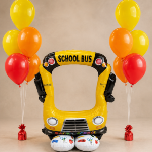 56" Selfie School Bus Jumbo Standing Balloon (Party Set) - Air-filled Foil Balloon with Helium Latex Bouquet (Customisation Available)