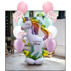 45" Unicorn Jumbo Standing Balloon (Party Set) - Air-filled Foil Balloon with Helium Latex Bouquet (Customisation Available)