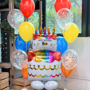 42″ Birthday Cake Jumbo Standing Balloon (Party Set) - Air-filled Foil Balloon with Helium Latex Bouquet (Customisation Available)