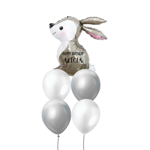 31 Silver Bunny with Side Bouquet for brithday events.